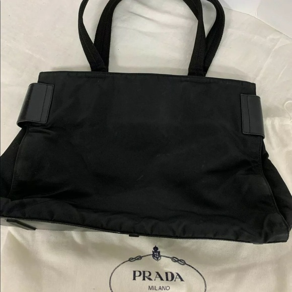 Vintage Prada Black Nylon Triangle Logo Tote Bag Authentic GUC - Picture 2 of 9